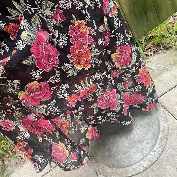 Vintage y2k 90s WHIMSIGOTH BIAS DRESS Floral Beaded Detail Petal Hem L 40" bust - Picture 4 of 8